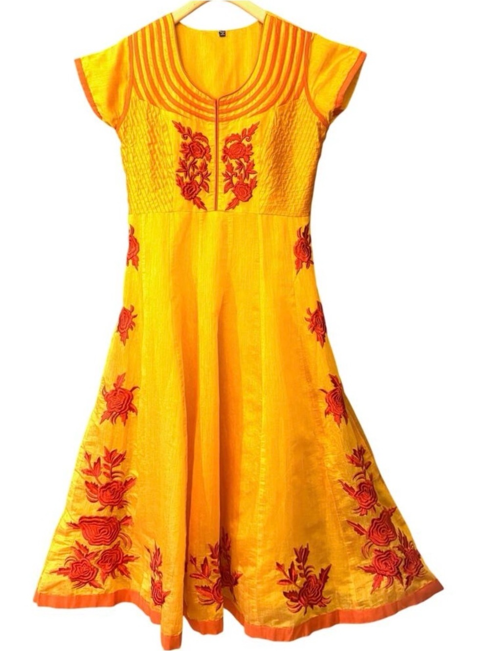 Traditional Indian Yellow Flared Anarkali Dress Festive Kurti Suit Embroidered